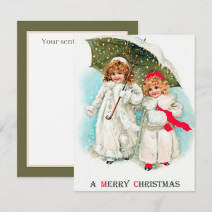 Carte De Correspondance fête vintage Noël filles ajouter un sentiment