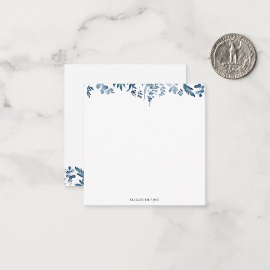 Carte De Correspondance feuillage bleu notes personnalisées (Devant/Arrière en situation)