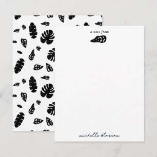 Carte De Correspondance Feuille d'été noir et blanc Tropical Motif