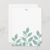 Carte De Correspondance Feuilles d'aquarelle verte Celadon (Devant / Derrière)