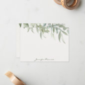 Carte De Correspondance Feuilles vert aquarelle simple personnalisés (Devant/Arrière en situation)
