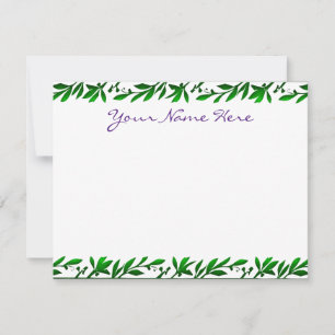 Carte De Correspondance Feuilles vert olive modifiable violet Script