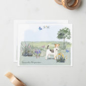 Carte De Correspondance Fil Haired Fox Terrier Papillon Meadow Monogramme (Devant/Arrière en situation)