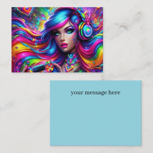 Carte De Correspondance Fille de gamer cool ajouter un message (Devant / Derrière)