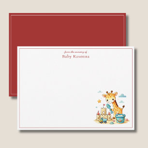Carte De Correspondance Fille girafe pastel construisant un château de sab