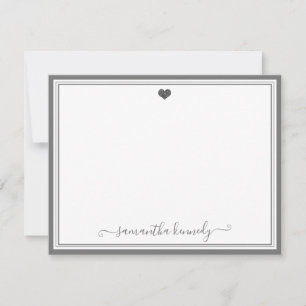 Carte De Correspondance Fille tendance chic Silver Grey Heart Nom personna