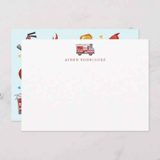 Carte De Correspondance Fire Truck Stationery - Fire Man Merci Notes (Devant / Derrière)