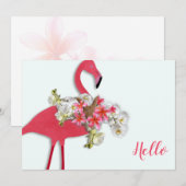 Carte De Correspondance Flamant rose Floral Wreath Hello Blond (Devant / Derrière)