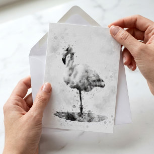 Carte De Correspondance Flamant Rose Monochrome Élégant à l'Aquarelle