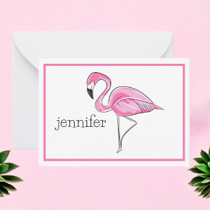 Carte De Correspondance Flamant Rose Préparatoire Personnalisé Bordure