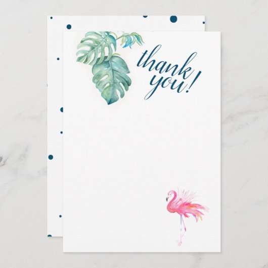 Carte De Correspondance Flamant rose rose Merci tropical (Devant / Derrière)