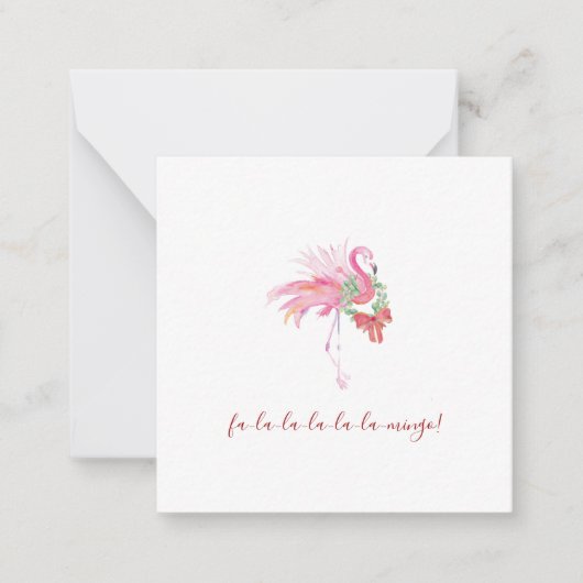 Carte De Correspondance Flamant rose rose mignon Aquarelle Mini Noël (Devant)