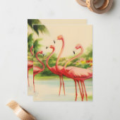 Carte De Correspondance Flamants Rétro (Devant/Arrière en situation)