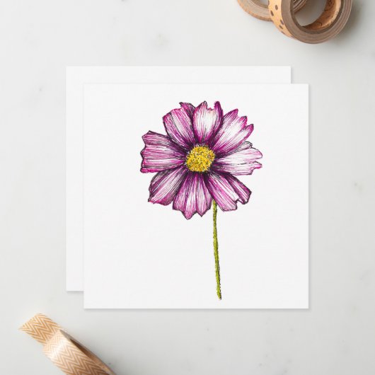 Carte De Correspondance Fleur Cosmos (Devant/Arrière en situation)