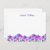 Carte De Correspondance Fleur d'aquarelle violet personnalisée (Devant / Derrière)