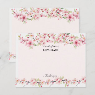 Carte De Correspondance Fleur de cerisier rose aquarelle Merci