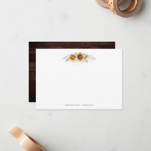 Carte De Correspondance Fleur de soleil rustique | fixe (Devant/Arrière en situation)