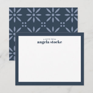 Carte De Correspondance Fleur Rétro Bleu Marine Personnalisée