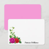 Carte De Correspondance Fleur Rose Et Rose Rouge Élégante (Devant / Derrière)