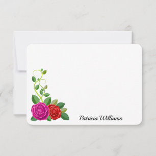 Carte De Correspondance Fleur Rose Et Rose Rouge Élégante
