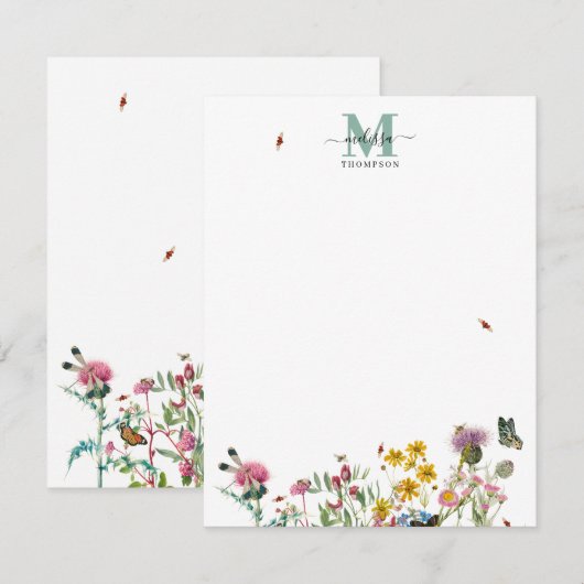 Carte De Correspondance Fleur sauvage d'aquarelle Insectes Floral Spring G (Devant / Derrière)