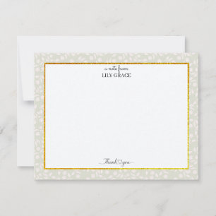 Carte De Correspondance Fleur verte et blanche Cadre doré Merci