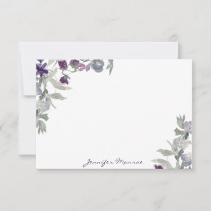 Carte De Correspondance Fleurs aquarelles bordeaux et violettes personnali