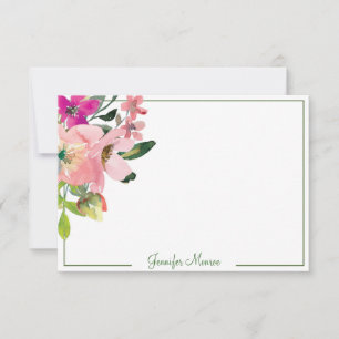 Carte De Correspondance Fleurs aquarelles roses personnalisées