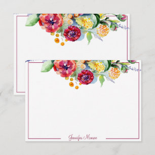 Carte De Correspondance Fleurs aquarelles rouges et orange personnalisées
