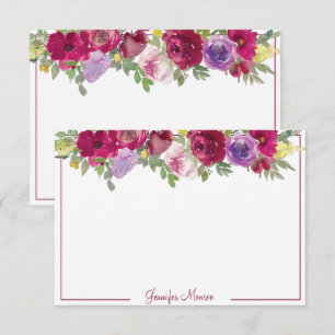 Carte De Correspondance Fleurs aquarelles rouges et violettes personnalisé