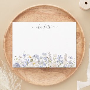 Carte De Correspondance Fleurs bleues à l'aquarelle Élégant monogramme flo