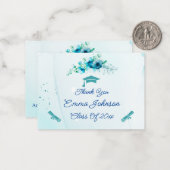 Carte De Correspondance Fleurs bleues Customisé Merci de graduation (Devant/Arrière en situation)
