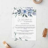 Carte De Correspondance Fleurs bleues poussiéreuses Lettre d'accueil & Iti (Devant/Arrière en situation)