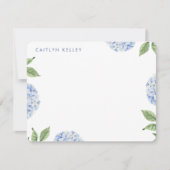 Carte De Correspondance Fleurs d'aquarelle bleu Hydrangea, plat personnali (Devant)