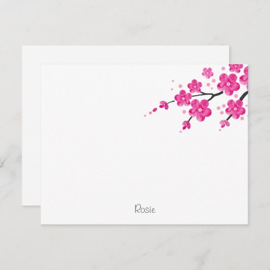 Carte De Correspondance Fleurs d'aquarelle rose 2 (Devant / Derrière)