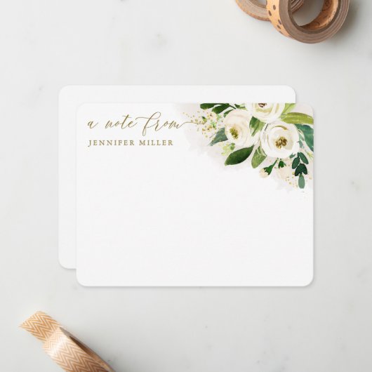 Carte De Correspondance Fleurs de aquarelle blanche Script (Devant/Arrière en situation)