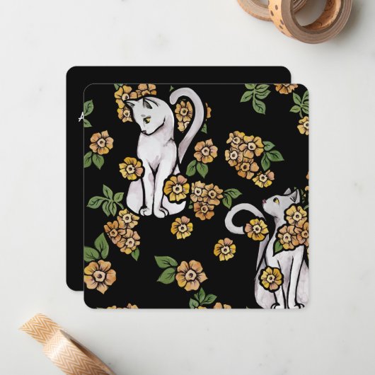 Carte De Correspondance Fleurs de chats blancs (Devant/Arrière en situation)