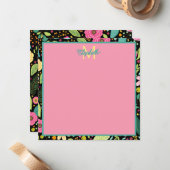 Carte De Correspondance Fleurs de printemps modernes sur Monogramme noir (Devant/Arrière en situation)