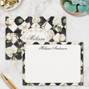 Carte De Correspondance Fleurs de rose vintage en diamant noir et blanc Mo