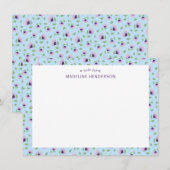 Carte De Correspondance Fleurs de soleil violet blanc clair Monogramme ble (Devant / Derrière)