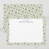 Carte De Correspondance Fleurs de soleil violet blanc clair Monogramme ver (Devant / Derrière)