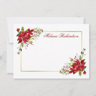 Carte De Correspondance Fleurs d'eau de Noël Poinsettia Rouge Or