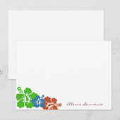 Carte De Correspondance Fleurs d'hibiscus vert tropical papeterie personna (Devant / Derrière)