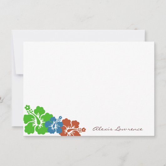 Carte De Correspondance Fleurs d'hibiscus vert tropical papeterie personna (Devant)