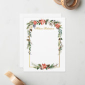 Carte De Correspondance Fleurs d'hiver aquarelle or personnalisées (Devant/Arrière en situation)