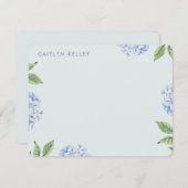 Carte De Correspondance Fleurs d'Hydrangée Bleue Vert clair Plat Personnal (Devant / Derrière)
