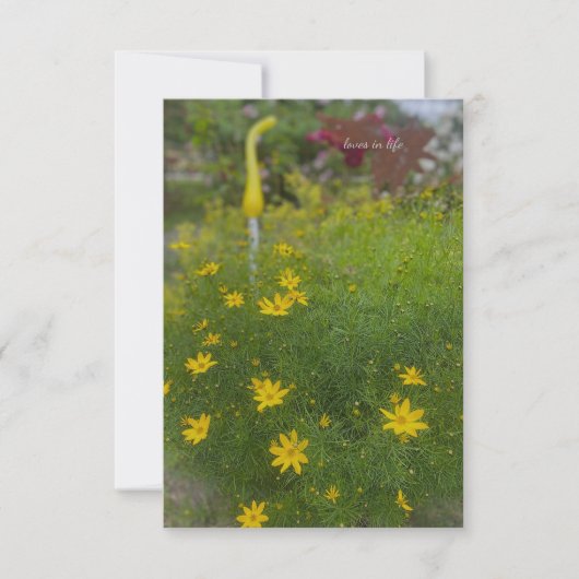 Carte De Correspondance Fleurs Jaunes & Décor Jardin (Devant)