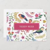 Carte De Correspondance Fleurs Oiseaux Fantaisie Personnalisés (Devant / Derrière)