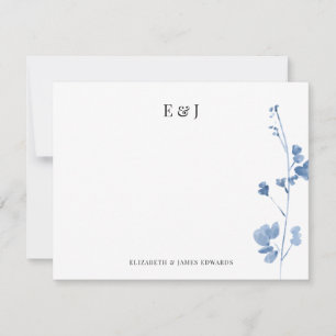 Carte De Correspondance Fleurs Sauvages Bleues Initiales de Couple Élégant