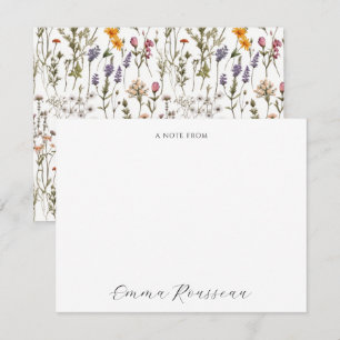 Carte De Correspondance Fleurs sauvages rose violet aquarelle écriture